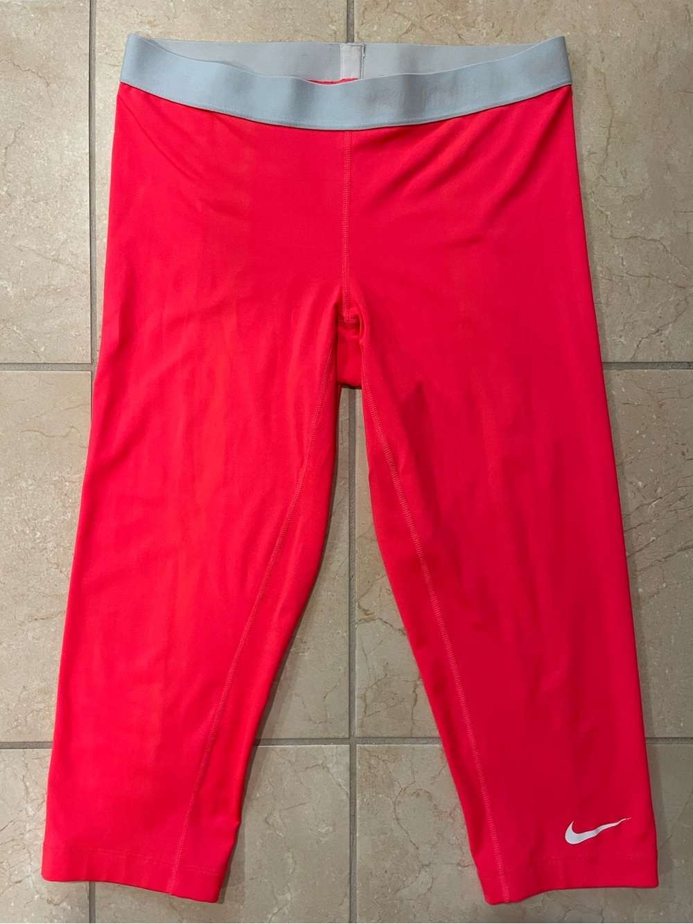 Nike Neon Orange Dri Fit Capri Leggings with Gray Waistband